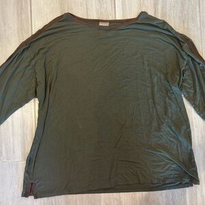 Chico's Green Tunic Top with Brown Trim